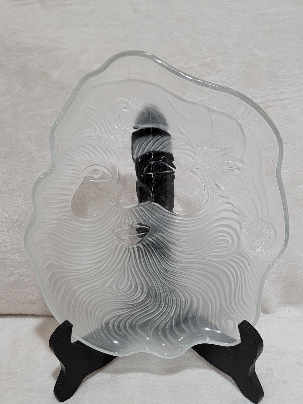 Vtg Celebrations Crystal Clear 8.5" Santa Plate Frosted Crystal Christmas Treat